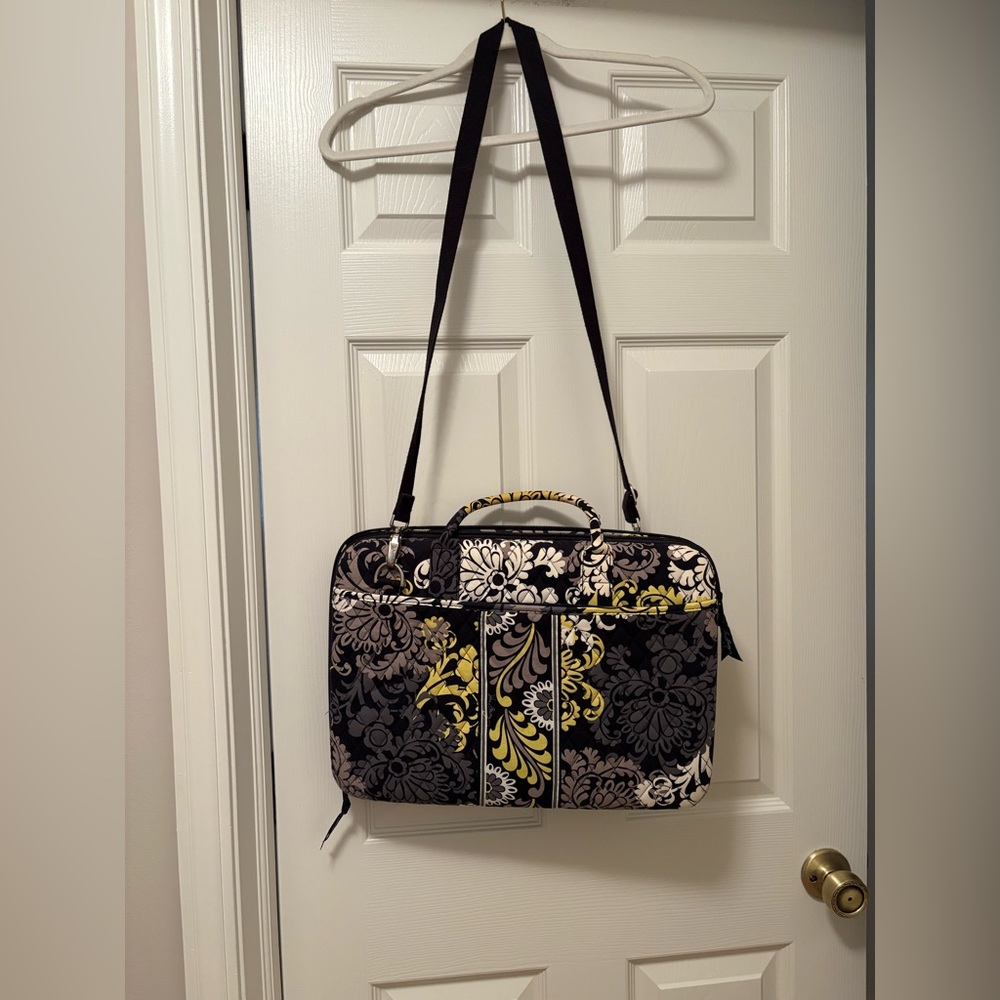 Vera Bradley Black and Yellow Floral Laptop Bag with Shoulder Strap
